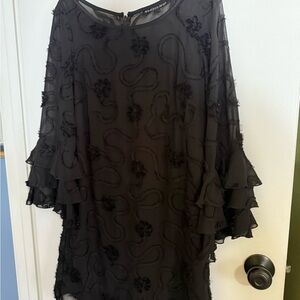 Black Sheer Ruffle Sleeve Dress